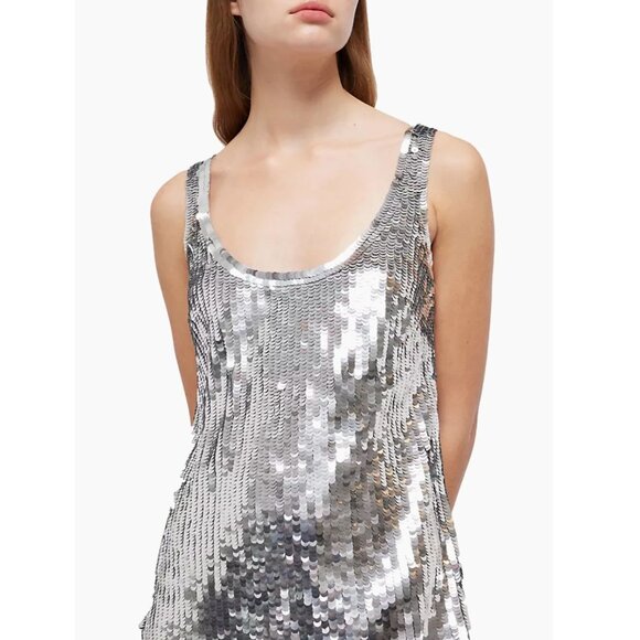 SIMKHAI Ayala Gown Silver Sequin Fringe Dress NWT  - Size 2 - Picture 5 of 16